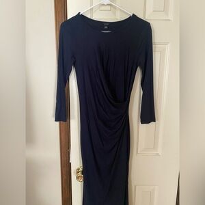 Ann Taylor Navy Blue Ruched Dress